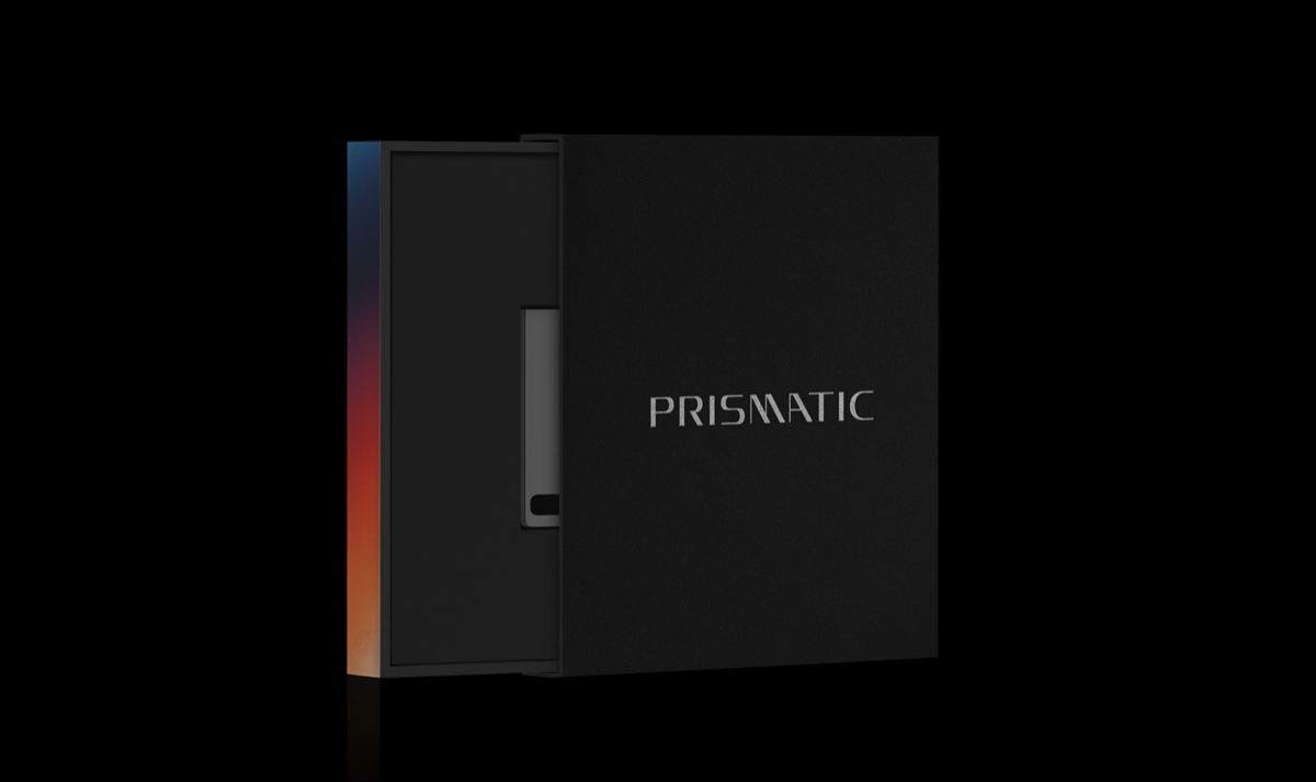 Prismatic premium black presentation box with hard drive and spectrum gradient accent